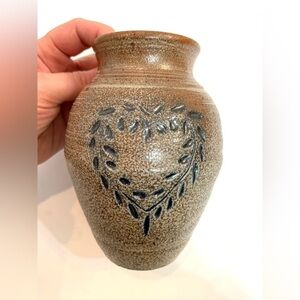Signed Stoneware Heart Vase Crock Marked “KP”